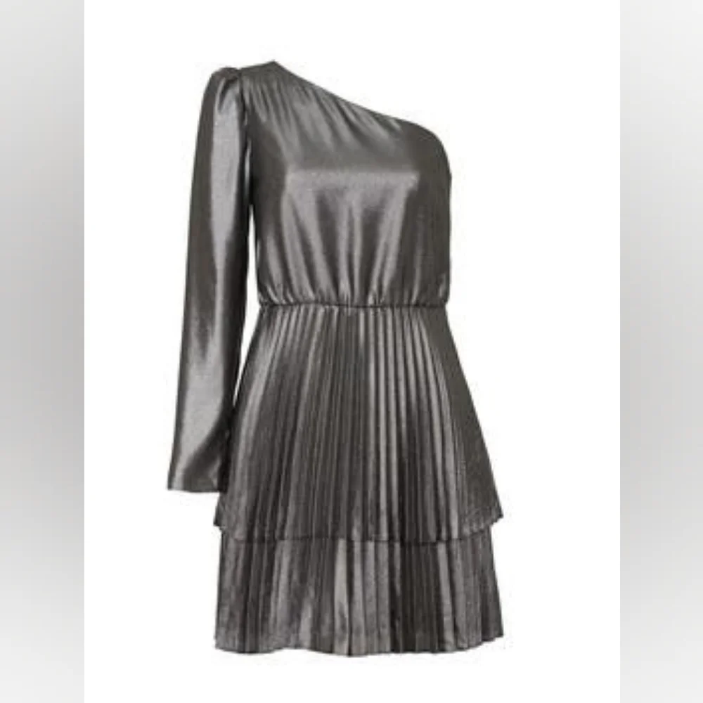 Derek Lam Collective Metallic One Shoulder Dress Sz 46 - Picture 5 of 9